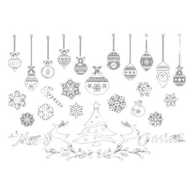 摩達客耶誕-白色10號聖誕吊飾球聖誕冬樹麋鹿-無痕窗貼玻璃貼*2入-優惠組合(75x35cm/張)