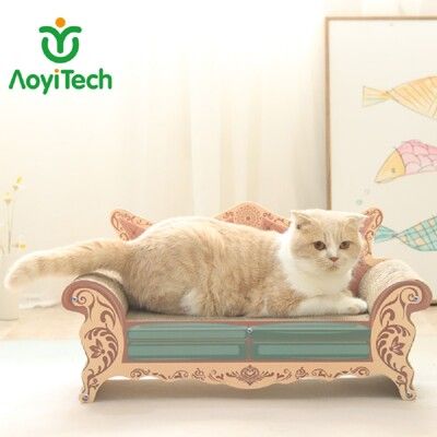 【AOYI奧藝】復古貴族沙發椅造型貓抓板(貓躺椅 貓抓椅 瓦楞紙貓抓板 寵物玩具 禮物 貓咪玩具)