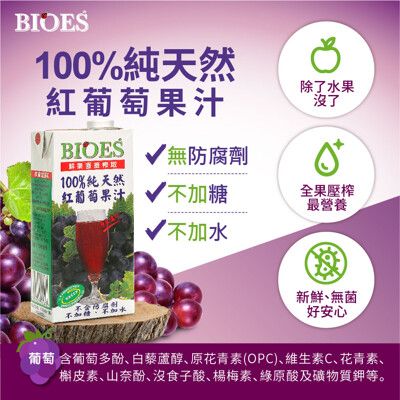 【囍瑞 BIOES】100%純天然紅葡萄汁原汁(1000ml)-2024.10.10