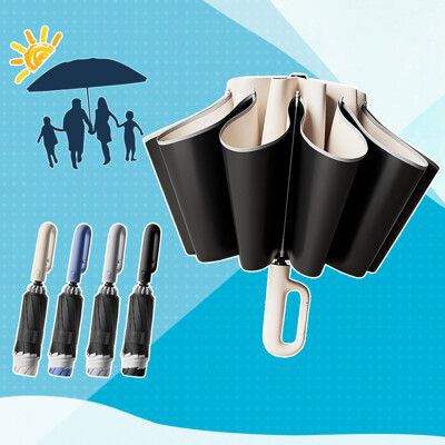 【QIDINA】升級大傘面反光條環扣反向黑膠摺疊自動傘-A / 雨傘 反向傘 反向自動傘 摺疊傘