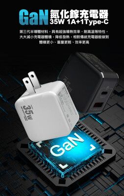 VOORCA精裝版 1C+1A孔 35W氮化鎵+折疊插座充電器(黑/白)支援iphone16系列