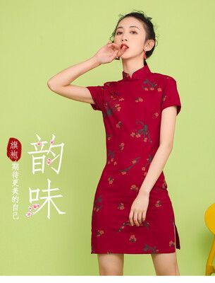 年輕少女改良版民國風紅色日常中國風連衣裙