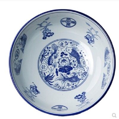 陶瓷大號青花湯盆龍蝦海鮮串串專用大碗商用餐具福魚碗10寸-口徑25cm