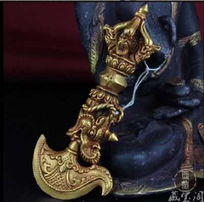 西藏密宗法器純銅手工鎏金五股鉞刀金剛杵降魔杵法器