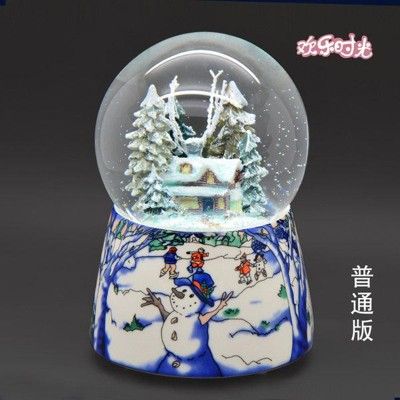 亮燈旋轉自飄白雪水晶球音樂盒