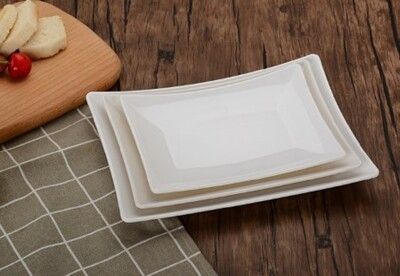 密胺盤子長方形火鍋店自助餐具塑料碟子火鍋配菜盤疊加烤肉盤(1入3個)