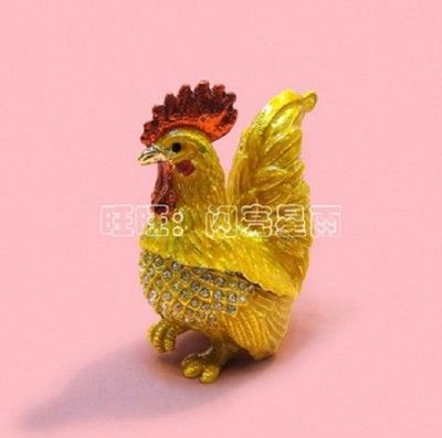 俄羅斯彩錫工藝生肖公雞擺件金屬首飾盒