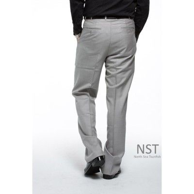 【NST Jeans】男高腰西裝褲 羊毛打摺西裝褲 灰白細格紋 002(8733)大尺碼