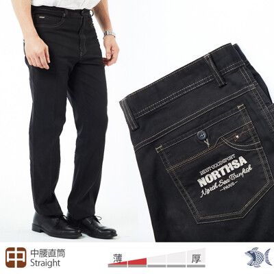 【NST Jeans】細條燈心絨壓紋 男薄款休閒黑褲(中腰直筒) 390(5926)