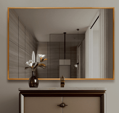 鏡子 70*90cm 化妝鏡 衛生間鏡子 免釘 壁掛帶框 浴室鏡 梳妝鏡 置物架 鋁合金邊框浴室鏡子
