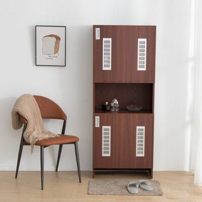 IDEA-復古棕紅多格收納透氣鞋櫃