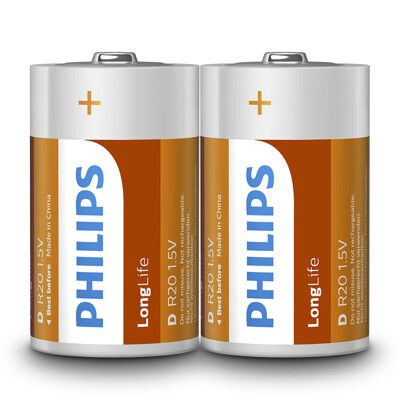 Philips 飛利浦 碳鋅電池 乾電池 D 1號電池 2顆一入