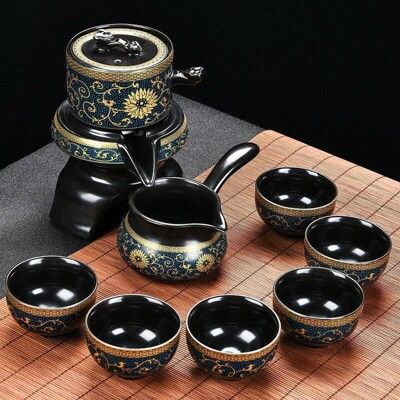 【品藝家】自動旋轉創意泡茶組 鎏金堆花 時來運轉自動泡茶組 過年除夕 會客送禮