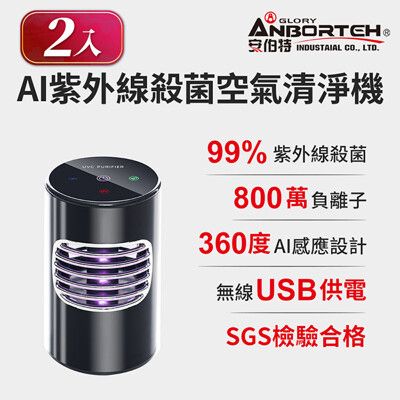 (2入組)【安伯特】神波源 AI紫外線殺菌 車用空氣清淨機 USB供電 紫外線殺菌