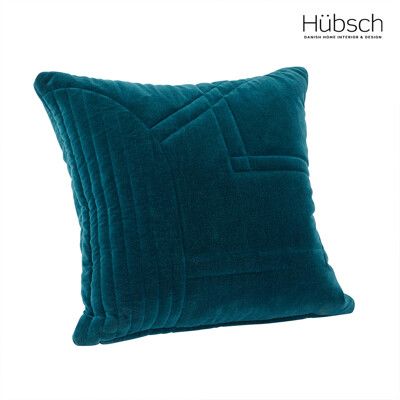 GOODSHIT. 丹麥原裝Hübsch-藍綠幾何縫線絲絨抱枕(含枕心)/枕頭/枕頭套-700809