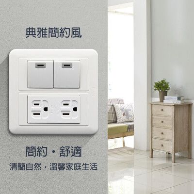 【朝日電工】 TL-2S2H 雅白大型夜光雙開雙接地插座組