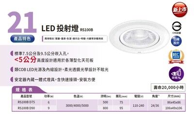Philips LED內縮崁燈 不眩光 投射燈 RS100B D90 9W 110-240V