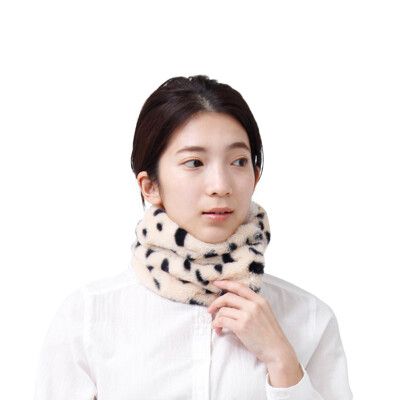 日本AUBE 壓扣式時髦動物紋絨毛圍脖