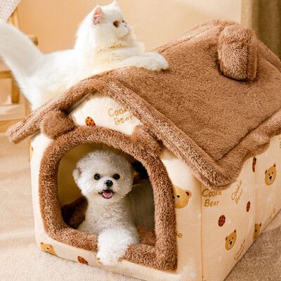 可愛立體小屋造型寵物窩 封閉式 貓窩 狗窩 貓床 貓咪別墅 可拆洗 保暖