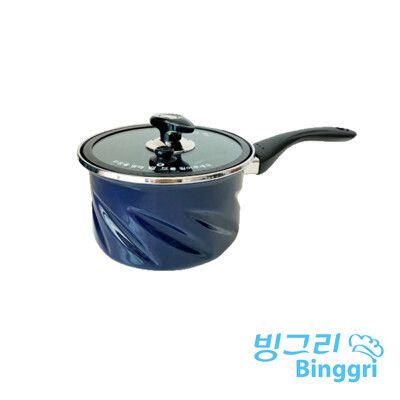 韓國Binggri旋轉真空螺旋琺瑯單手湯鍋-18cm(附鍋蓋及拉麵架)超值組